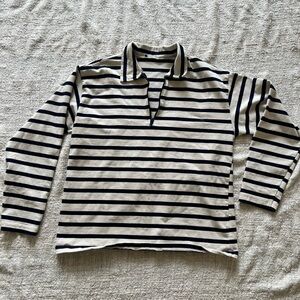 Classic Navy Blue Striped Long Sleeve Quarter Zip Sweater